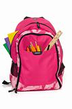 Pink packback with school supplies