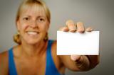 Woman Holding Blank Business Card