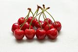 Red riped cherry on linen background