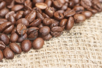 Coffee beans on bagging material