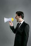 bullhorn businessman megaphone profile shouting