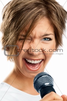 Girl Singing on white background