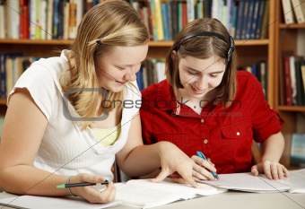 Teens Do Homework in Library