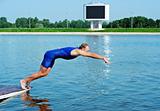sportsman jump in water
