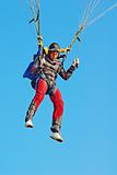 The young parachutist in air