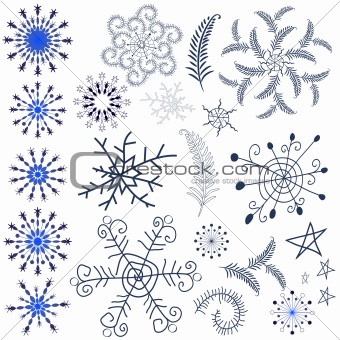 Collection snowflakes and design elements