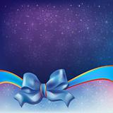 christmas greeting blue ribbon with bow
