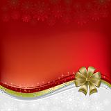 christmas greeting gold bow on red background