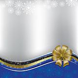 christmas greeting gold bow on silver background