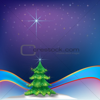 christmas tree with blue ribbon