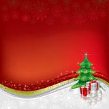 christmas tree with gifts on red background