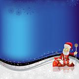 christmas greeting Santa Claus and snowman with gifts