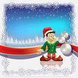 christmas white balls and dwarf on blue background