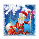 Santa Claus with gifts on blue background