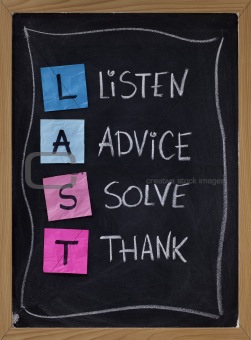 listen, advice, solve, thank