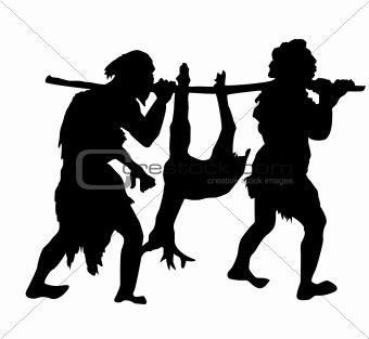 silhouette of the ancient people on white background