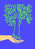 drawing of the hand holding tree