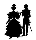 silhouette of the officer with lady on white background