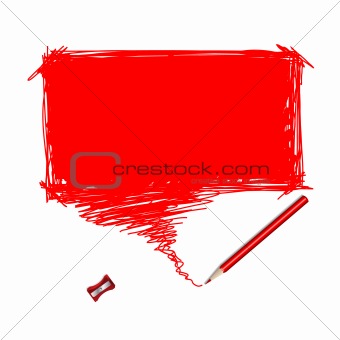 Red pencil scribble with word bubble