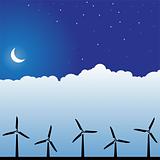 Night Sky Scene - Wind Turbines