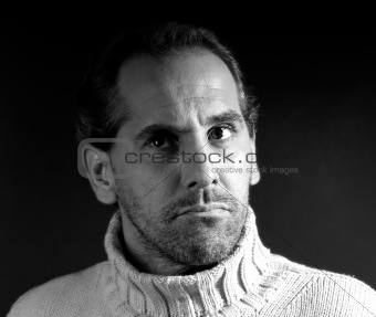 Adult man portrait wondering expression on black and white