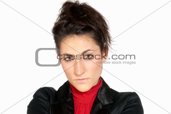 Businesswoman looking serious isolated on white background