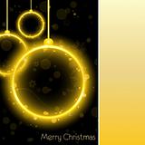 Golden Neon Christmas Ball Card on Black Background