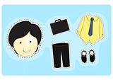 Businessman with variety of clothes for dress-up cartoon vector illustration