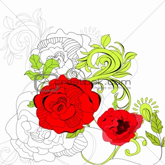 Floral background with red flowers