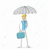 image of vector man holding umbrella in rainy day