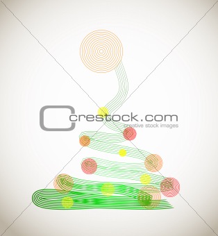 Christmas tree with ornaments, xmas card. Vector