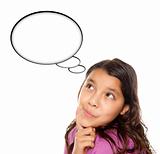 Hispanic Teen Aged Girl with Blank Thought Bubble Isolated on a White Background - Contains Clipping Paths.