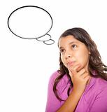 Hispanic Teen Aged Girl with Blank Thought Bubble Isolated on a White Background - Contains Clipping Paths.