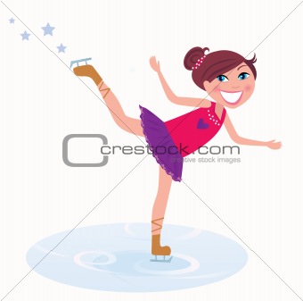 Winter holidays: Young girl training figure skating on ice
