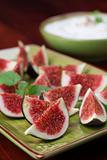 Black mission fig appetizers with nut and honey cheese