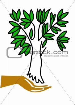 vector illustration hand keeps tree