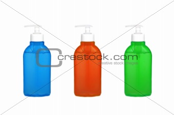 Bottles with liquid soap isolated on white