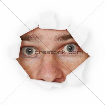 Scared person hiding in hole
