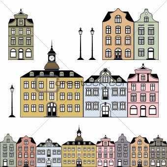Old town houses. Vector illustration