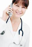 woman doctor on the phone with stethoscope