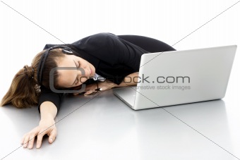 businesswoman with laptop on white background studio
