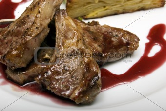Fried meat  on white plate 