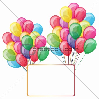 color balloons with banner isolated on white