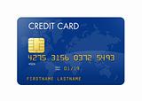 Blue credit card with world map