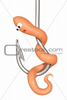 3d scared worm on a fishing hook