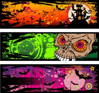 Halloween Grunge Style Banners With Horror Elements