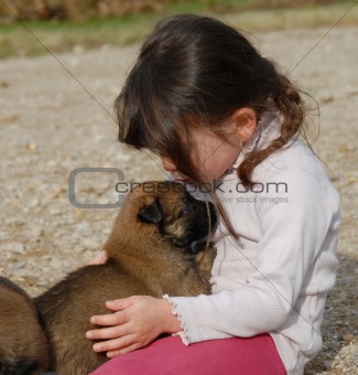 girl and little dog