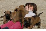 girl and little puppies