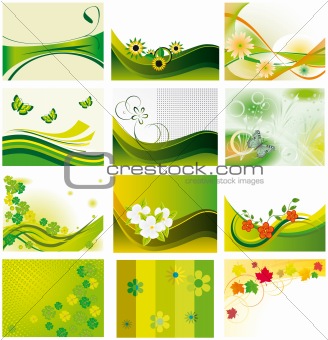 Collection of backgrounds with flowers and butterflies