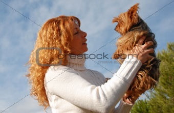 woman and little dog
